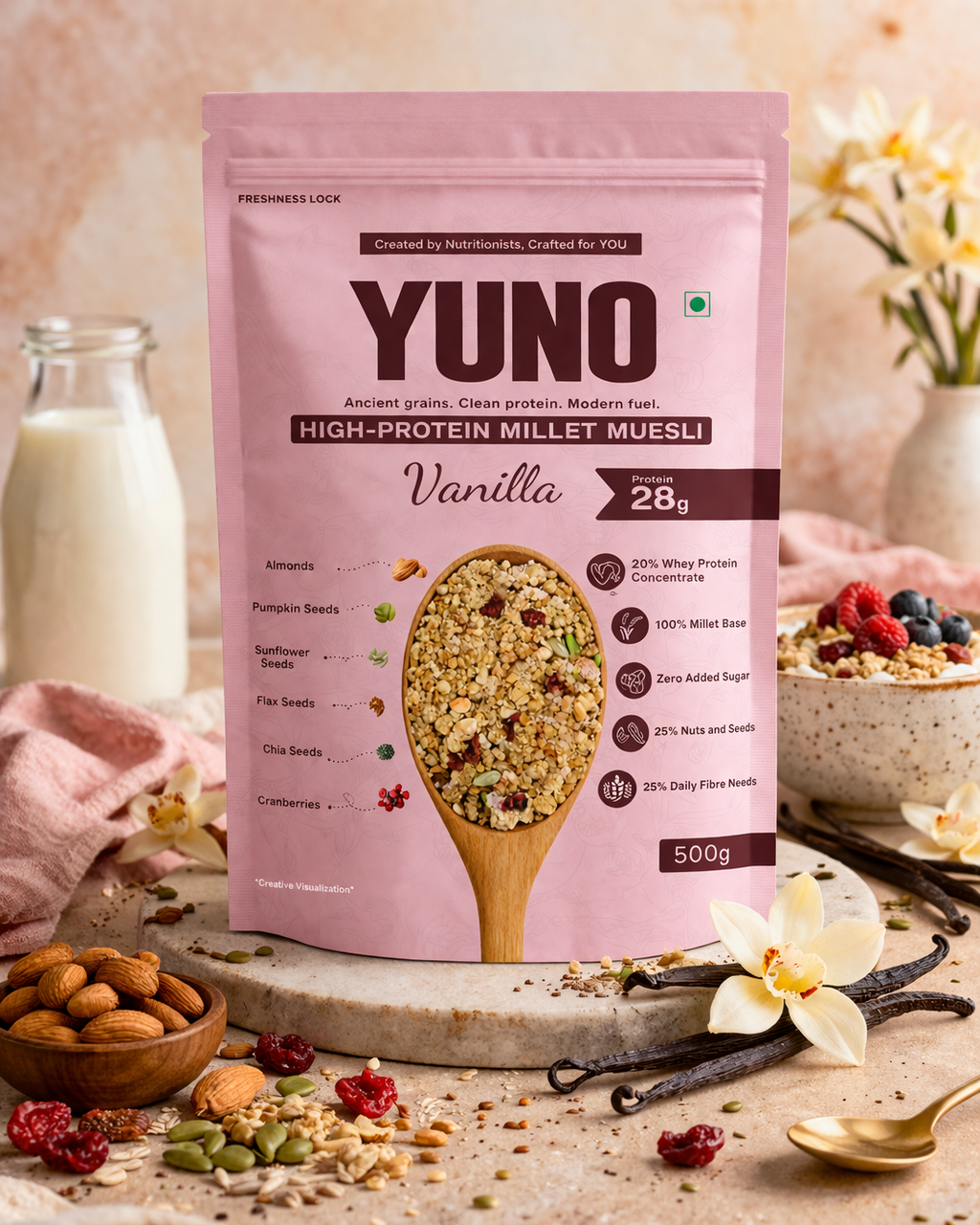 High-Protein Millet Muesli – Vanilla | No Sugar | 27g Protein | 10-day Trial Pack | 500g
